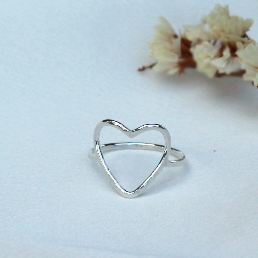 Open heart store silver ring