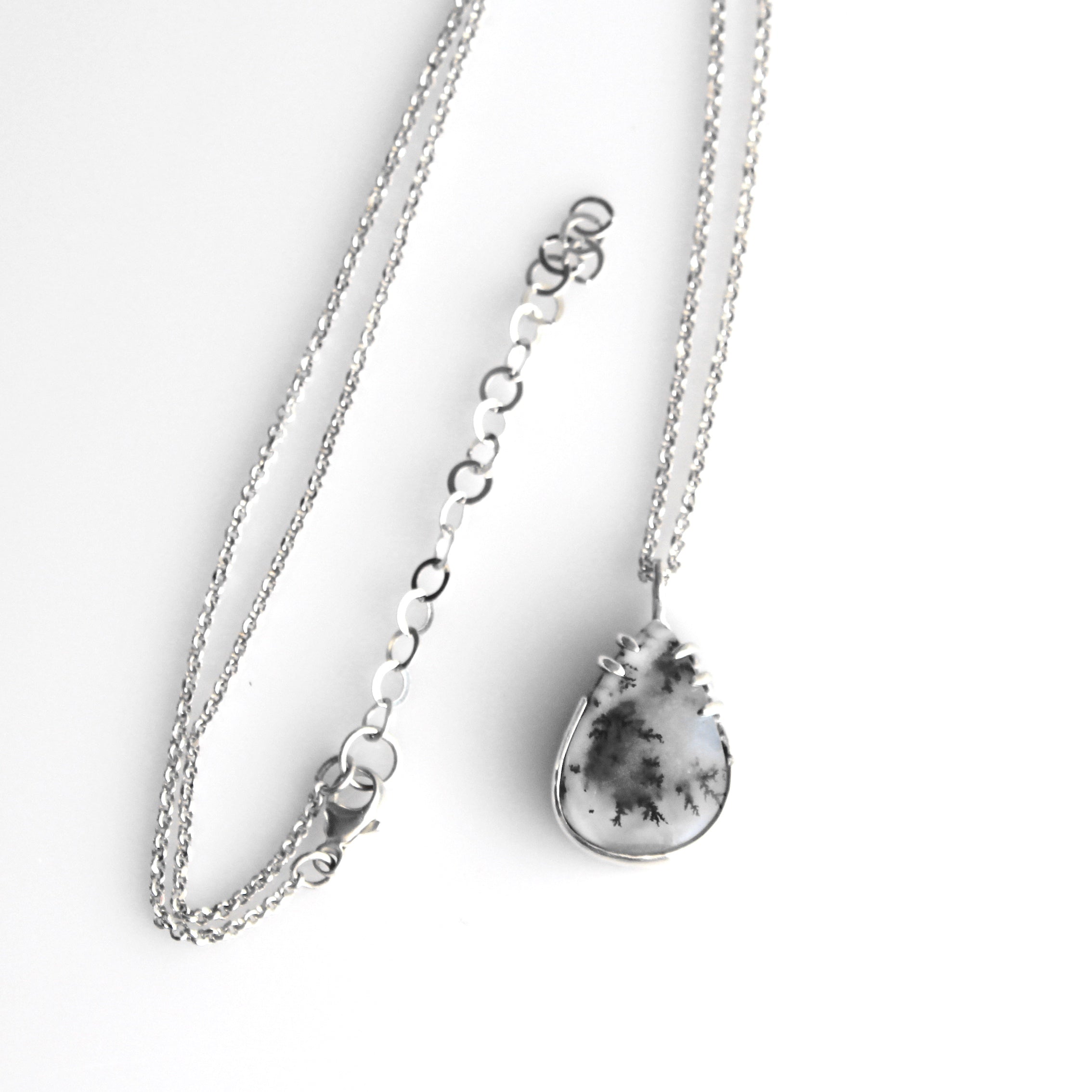 Dendritic Opal Necklace in Sterling Silver - Black high quality And White Jewelry